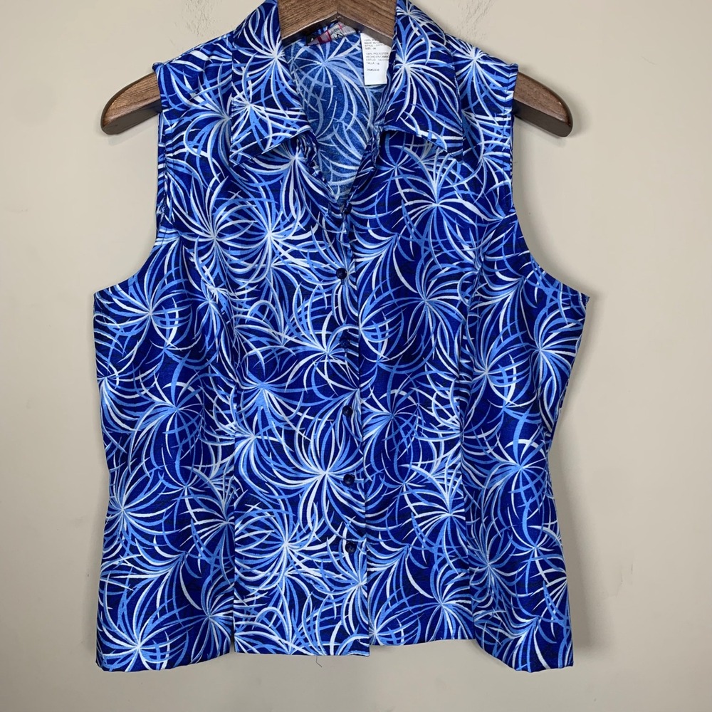 Vintage M.H.M. Melissa Harper Button Down Sleeveless Shirt Size 16 Patriotic